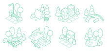 Isometric Park Outline Illustrations Set