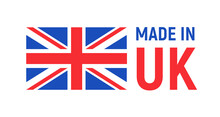 Made In UK Britain Flag Logo. English Brand Sticker Made In Britain Vector Stamp