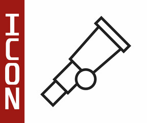 Poster - Black line Telescope icon isolated on white background. Scientific tool. Education and astronomy element, spyglass and study stars. Vector