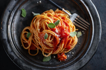 Pasta with spaghetti sauce and cheese