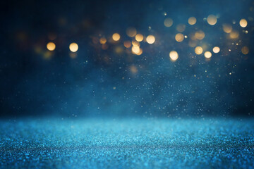 Wall Mural - background of abstract glitter lights. gold, blue and black. de focused
