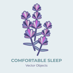  Lavender vector isolated. Lavender flowers for comfortable sleep illustration. Cartoon concept against sleep disorder insomnia depression. Self helping illustration calming purple pink avender herbs