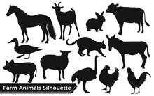 Collection Of Farm Animals Silhouettes In Different Positions