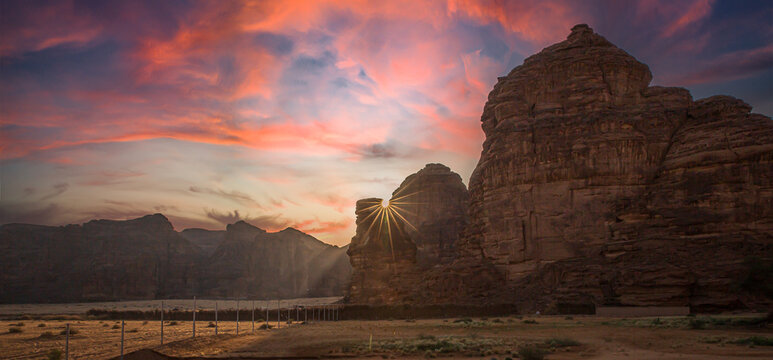 Beautiful sunrise in Al Ula Valley in Saudi Arabia