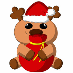 Cute cartoon Reindeer Santa. Draw illustration in color