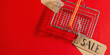 Black Friday. Sale tags with a shopping basket on the red background. Zero waste shopping concept