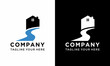 river house creek logo vector icon illustration, on a black and white background.