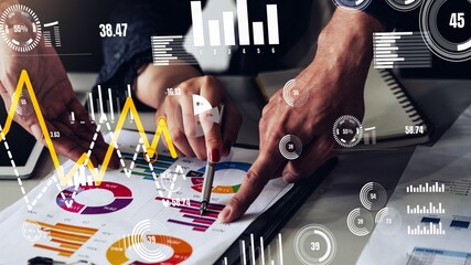 Poster - conceptual business dashboard for financial data analysis . 3d render computer graphic .