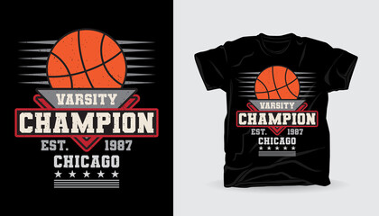 Sticker - Varsity champion typography with basketball t-shirt print design