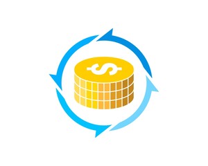 Sticker - Circular arrow with pile of money coins inside