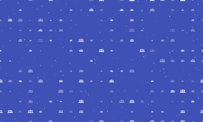 Poster - Seamless background pattern of evenly spaced white people symbols of different sizes and opacity. Vector illustration on indigo background with stars