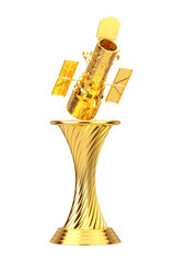 Poster - Golden Award Trophy Space Telescope Hubble. 3d Rendering