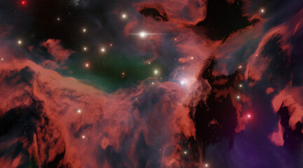 Poster - Multicolor Beautiful Galaxy Outer Space Night Sky Nebula. 3d Rendering