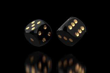 Poster - Casino Gambling Concept. Black Game Dice Cubes in Flight. 3d Rendering