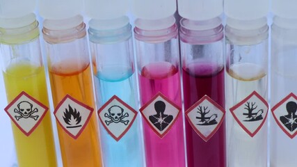 Sticker - Chemicals in test tubes and symbols used in laboratory or industry 