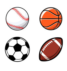 Wall Mural - various cartoon stylized american sports balls