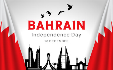 Independence day of Bahrain greeting card with national flag and landmarks.