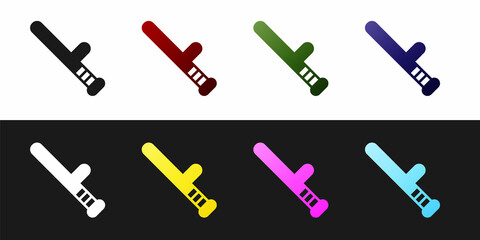 Sticker - Set Police rubber baton icon isolated on black and white background. Rubber truncheon. Police Bat. Police equipment. Vector