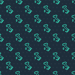 Green line Map of Italy icon isolated seamless pattern on blue background. Vector