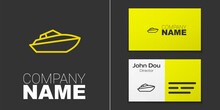 Logotype Line Speedboat Icon Isolated On Grey Background. Logo Design Template Element. Vector