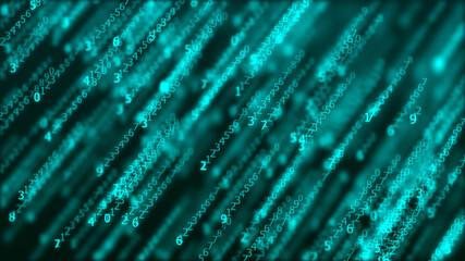 Poster - Cyberspace background with a set of numbers. Big data visualization. Abstract matrix. Technology or science banner. 3d