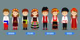 Fototapeta  - Stock Vector Kids in Different Traditional Costumes