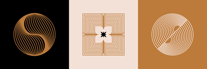 Poster - Vector minimal geometric illustrations set - trendy abstract aesthetic linear compositions, prints, frames and graphic design elements