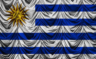 Uruguay flag on wavy drape. 3d illustration