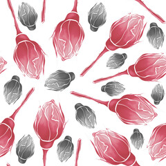 Wall Mural - Floral seamless pattern. Pink and grey roses on a white background. Digital painting.