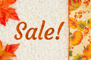 Wall Mural - Sale message with a red and orange fall leaves border autumn