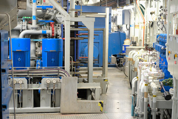 Canvas Print - Valves and Pumps inside Engine Machinery Room on modern Ship