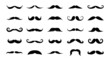 Isolated moustaches. Black cartoon silhouette of adult man mouth facial hair style, barbershop moustache shaving templates. Vector funny set