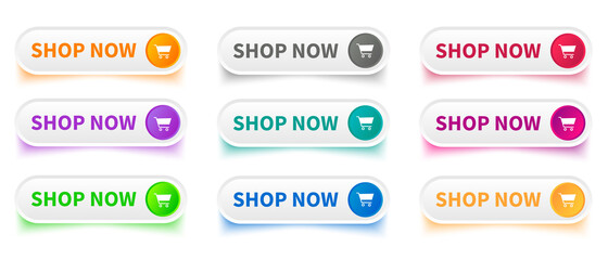 Leinwandbilder - Shop now. Set of button shop now or buy now. Modern collection for web site. Vector illustration.