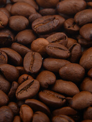 Wall Mural - Coffee berries textured macro. Photo vertical espresso aroma caffeine