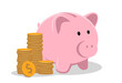 © SolaruS - Piggy bank with coin vector illustration. Saving, investing and accumulation money. Pig in a flat style.