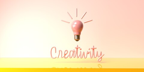 Light bulb with Creativity text - 3D render