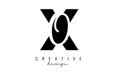 Letters XO logo with a minimalist design. Letters X and O with geometric and handwritten typography. Creative Vector Illustration with letters.