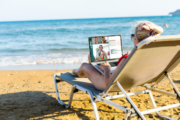 Beautiful Business Woman Working Online On Laptop Computer