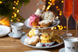 Christmas afternoon tea with mince pies, cakes and biscuits
