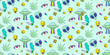 seamless psychedelic pattern with alien, weed, spaceship, stamps, rainbows, drugs, joint