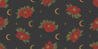 seamless pattern with flowers moon and stars, celestial vector