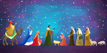 Christmas Nativity Scene. Hand Drawn Background Illustration. Vector EPS10.
