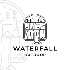 Wall Mural - waterfall outdoor logo line art vector illustration template icon graphic design. simple minimalist 