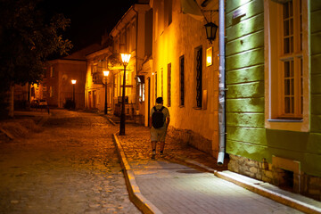 Wall Mural - View on the street in Kam'yanets'-Podil's'kyi at night