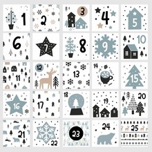 Scandinavian Christmas - Advent Calendar. Winter Clipart - Snowflakes, Stars, Houses, Tree. Happy Holidays
