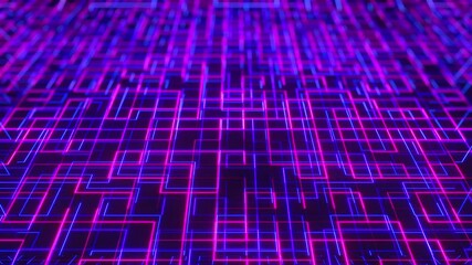 Poster - Geometric curved lines in 3d render of abstract web corridors. Futuristic electronic board with passing electric waves and endless power circuits. Cyber communication virtual corridors.