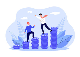 Wall Mural - Tiny employer not giving promotion to employee. Career competition and struggle for money and leadership flat vector illustration. Pay gap concept for banner, website design or landing web page