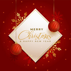 Wall Mural - merry christmas red premium greeting with snowflake and ball