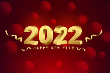 3d realistic 2022 new year golden and red card design