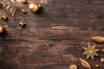 Poster - Christmas  bauble ball decoration ornament on brown rustic table background
